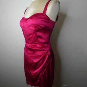 Reformation Women's 6 Hot Pink 100% Silk Faux Wrap Mini Dress Smocked Sleeveless